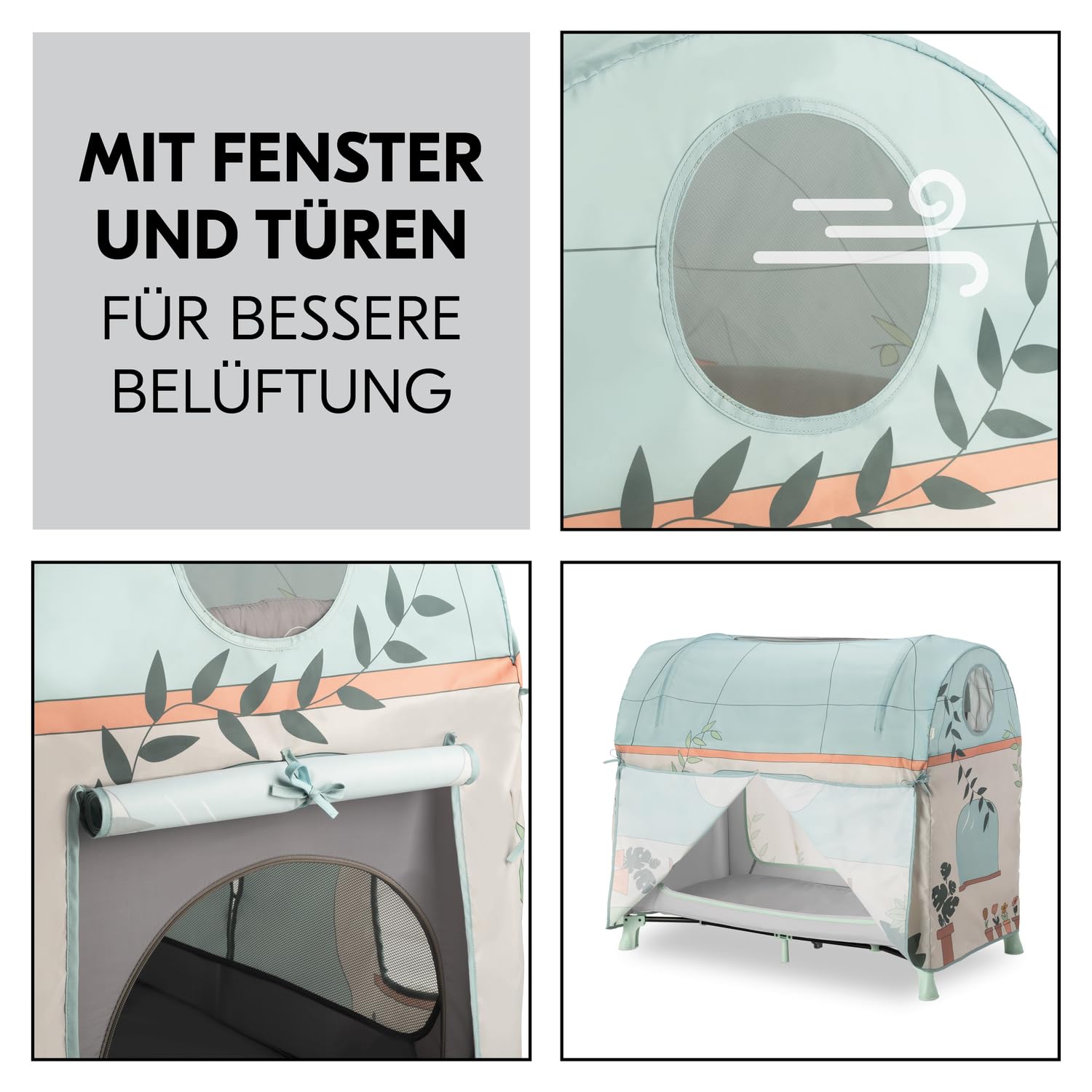hauck Travel Bed Cover, Plants - Spielzelt Überwurf für Kinderreisebetten mit Einer Liegeflächenbreite von 60 cm - Kompatibel mit Dream N Play Plus, Sleep N Play Go Plus, Play N Relax Center