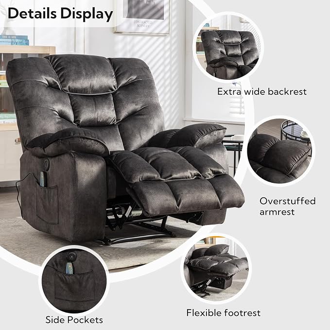 Sillón reclinable eléctrico tela gris clásico miniatura 6