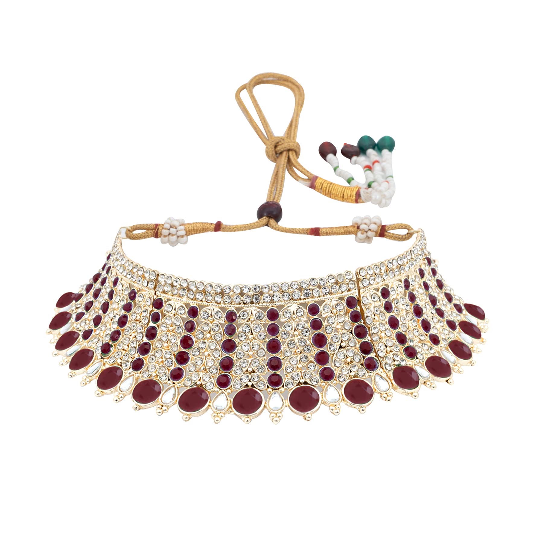 Women's Crystal Tone Red Broad Choker Necklace Set, Birthday Gift