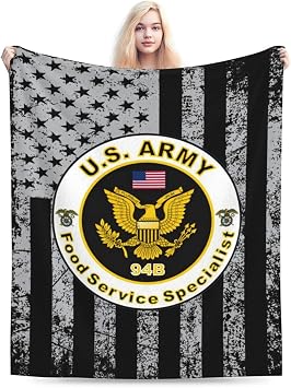 US Army MOS 94B Food Service Specialist Throw Blanket - Soft Plush Fleece Blanket for Couch, Bed, Sofa - Home Decor Cozy Blankets Gifts for Men, American Flag, 60x80 Inches