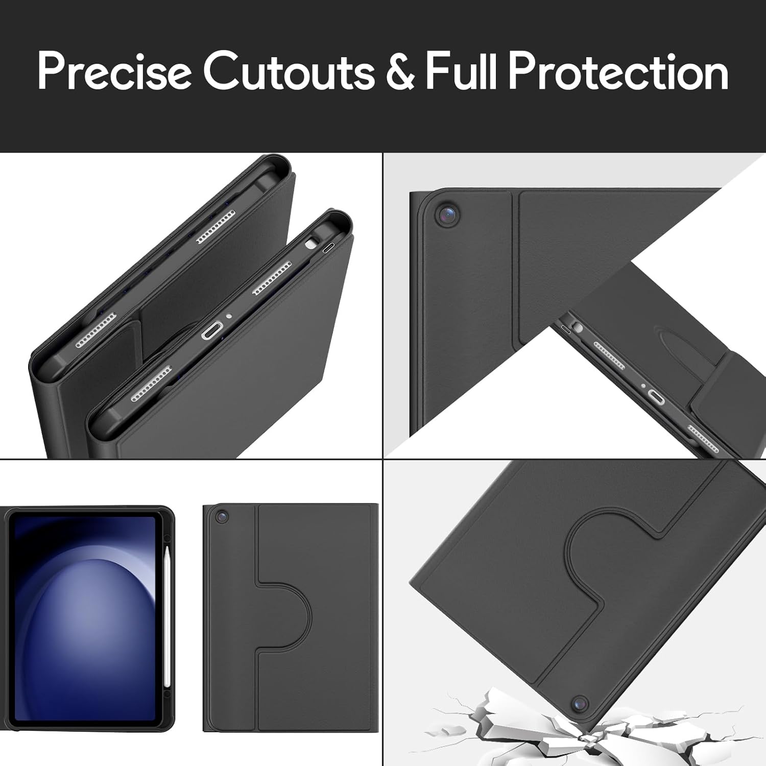 YBING for Galaxy Tab A11 Plus Case with Keyboard 11-Inch & Galaxy Tab A9 Plus, 360 Rotating Cover with 7-Color Backlit Wireless Detachable Keypad with Pencil Holder for Galaxy Tab A11+ 2025 (Black)