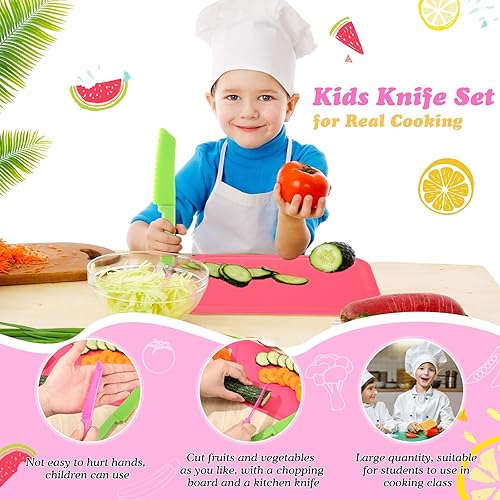 Miniatura 3 de Yinkin Juego de 20 cuchillos de plástico para niños con tabla de cortar, incluye 10 cuchillos seguros para niños, 10 tablas de cortar utensilios de