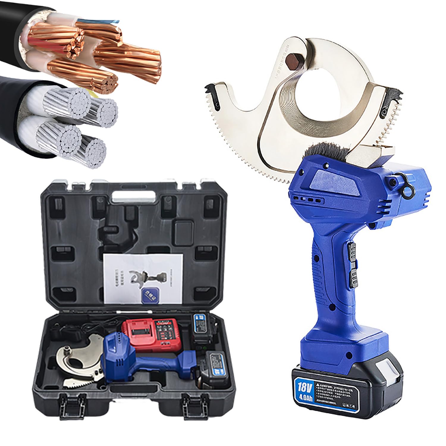 LMRXOFE Upgraded Electric Ratchet Cable Cutter For Copper Aluminum And Steel Strand Electric Ratchet Wire Cutter With 2 * 18v Batteries Hydraulic Cutting Power For Construction Utility A95m