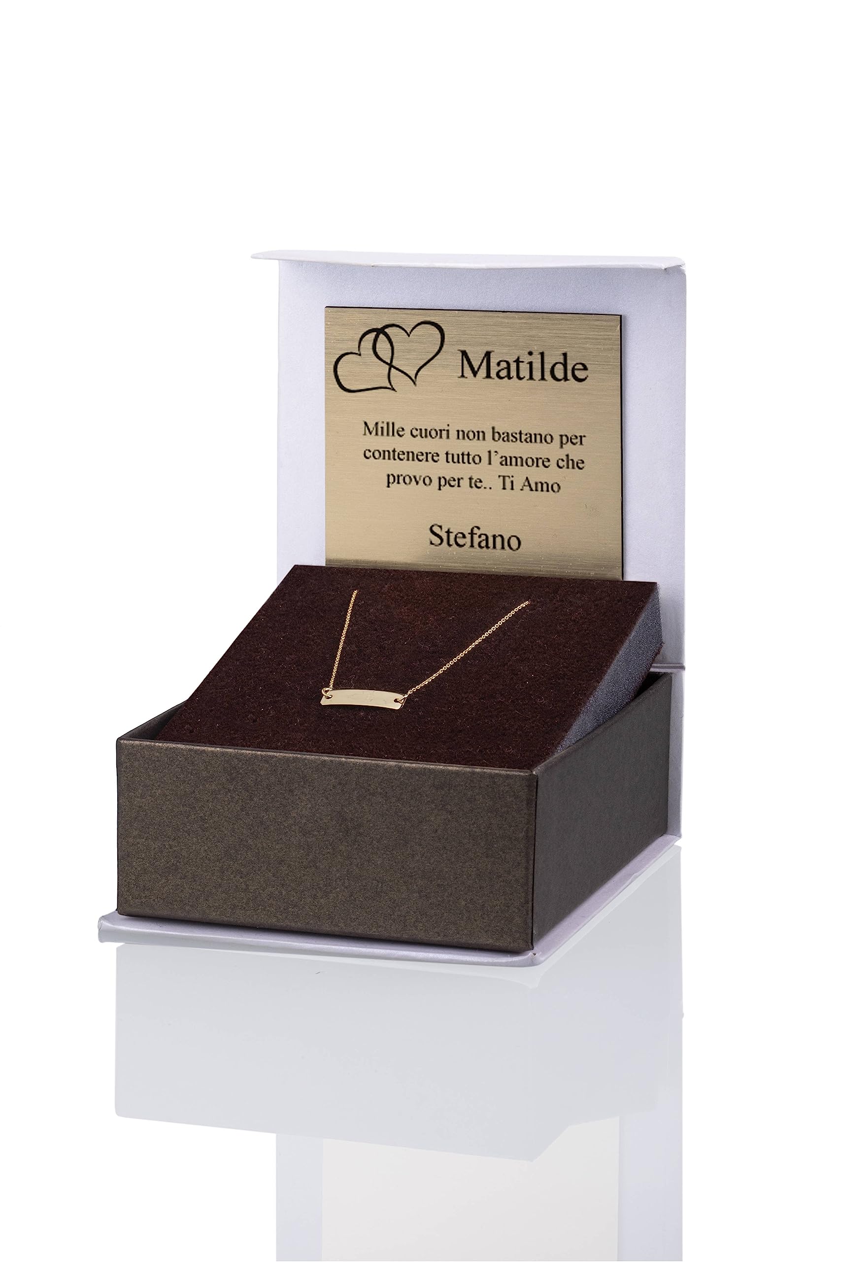 Sakrami Bracciale da Donna, Ragazza in Oro Giallo con Piastrina Rettangolare Incidibile e Personalizzabile.Idea regalo per Comunione, Compleanno, Cresima, San Valentino, Laurea, Natale.