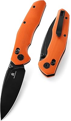 BESTECHMAN Ronan EDC Folding Knife Orange G10 Handle Pocket Knife, 14C28N Steel Thumb-Stud Outdoor Tools, BMK02H (Orange Handle)