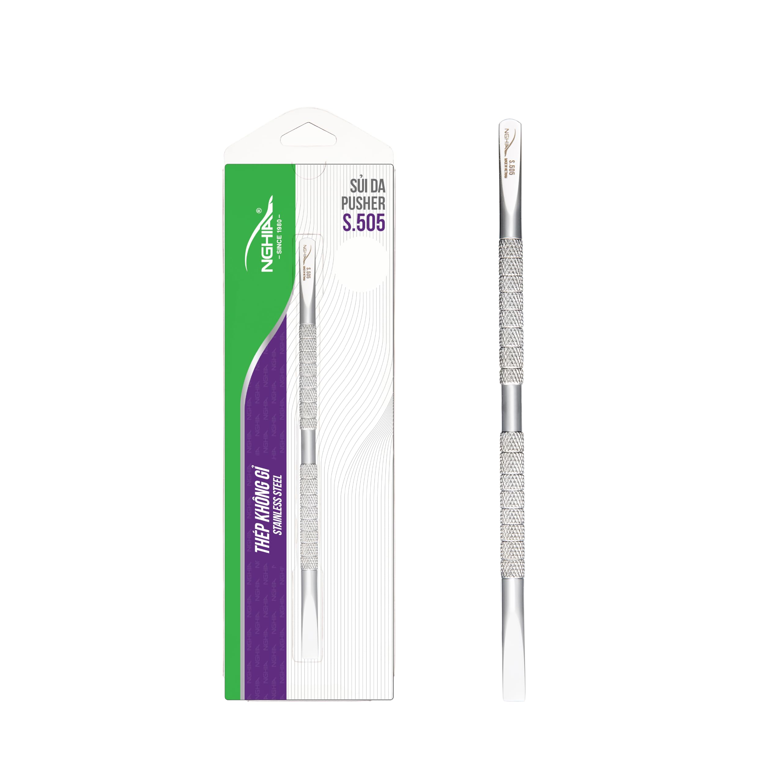 NghiaPusher - S-505 (Stainless Steel) | Double–Ended Cuticle Pusher | Precision Nail Care Tool| Premium Quality for Nail Care | Ergonomic Design | Suitable for Professional & Home Use…