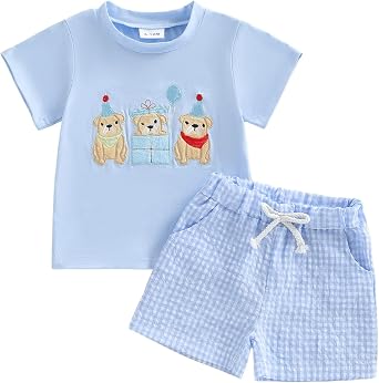 Toddler Baby Boy Birthday Outfit Summer Embroidery Letter T-shirt Shorts Set 1st/2nd/3rd/4th Birthday Gift