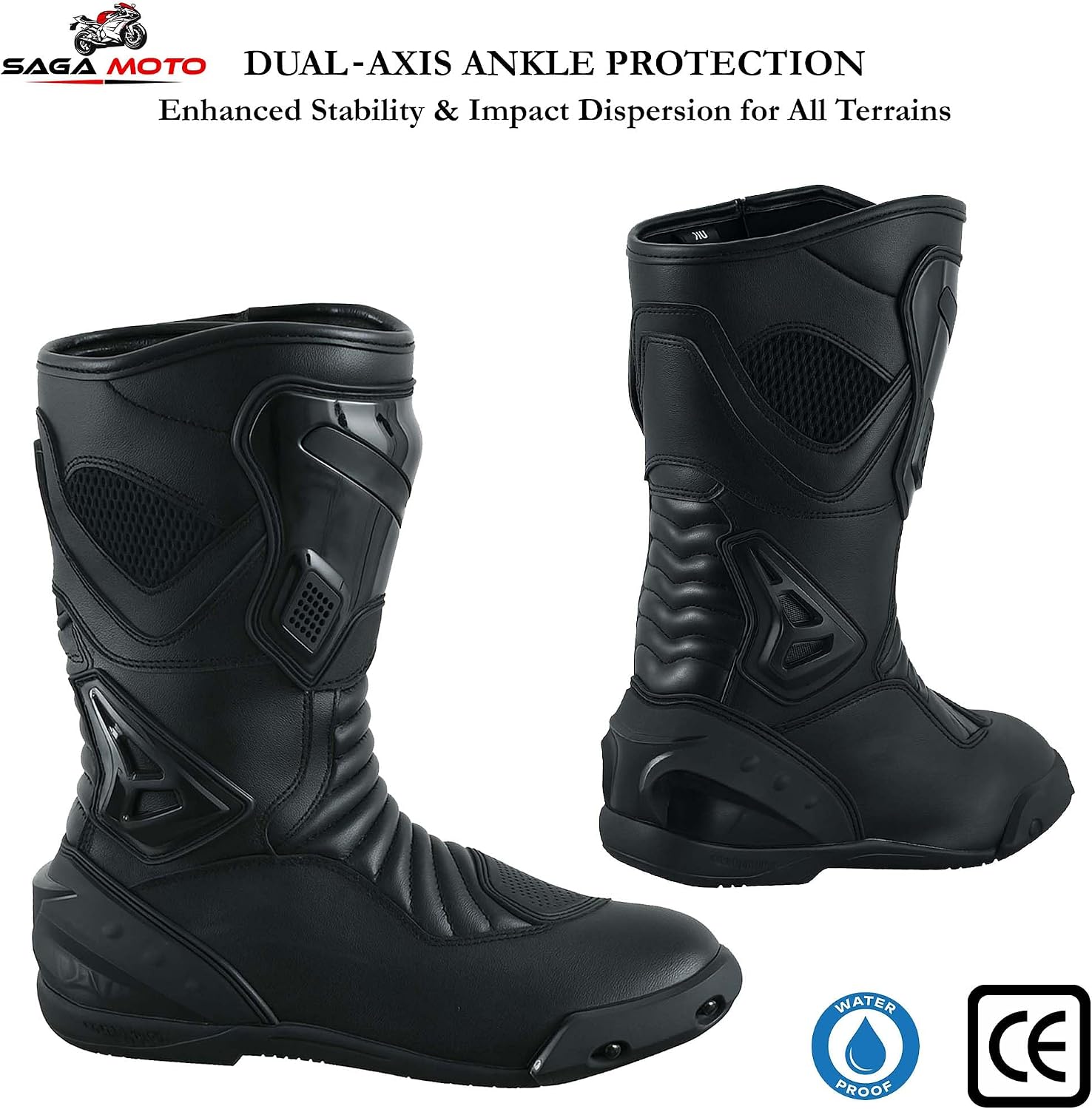Women’s Motorcycle Boots CE Certified (EN 13634:2017) – Waterproof Genuine Leather Riding Shoes with YKK Zipper Sole Women Foot Protective Footwear