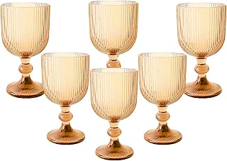 Vintage Wine Glasses Set of 6, 11 Ounces Colored Glass Water Goblets, Co...