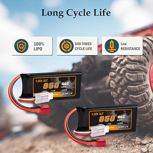 Miniatura 4 de Batería Lipo de 7.4V Super Thin 2S 850mAh RC Batería con Dean-Style T Plug 35C Alta tasa de descarga recargable Ajuste para DEERC WLtoys HBX Most