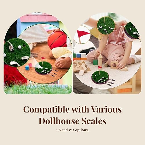 Miniatura 5 de Juego de mini golf a escala 16 y 112, decoración de casa de muñecas, juguetes compactos creativos en miniatura, accesorios para entusiastas de los