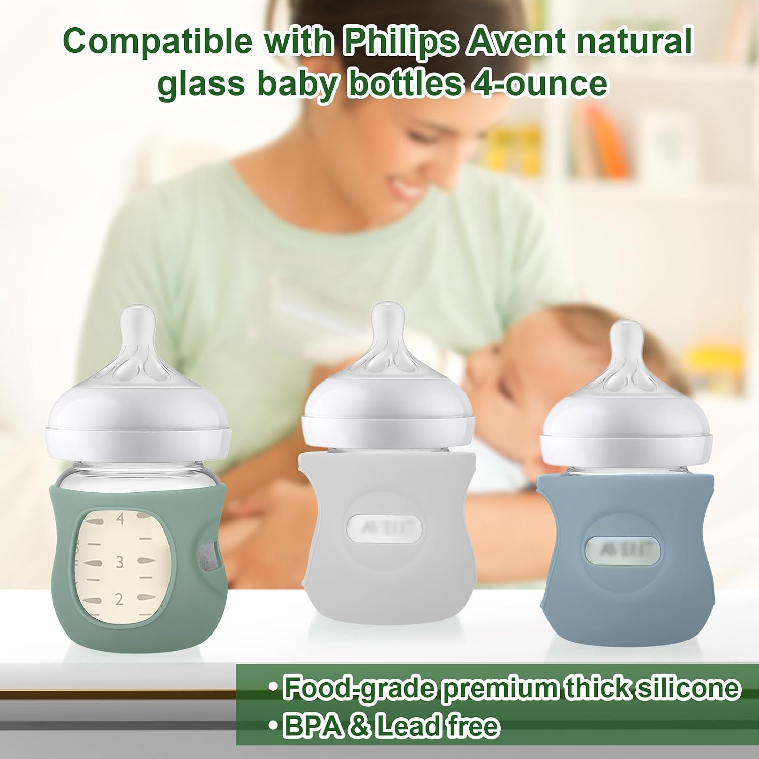 Juome Silicone Sleeves for Avent Natural Glass Baby Bottle - 3 Pack Anti Breakage Baby Bottles Holder, Compatible with Philips Avent Anti Colic Baby Bottles 4 oz image 5