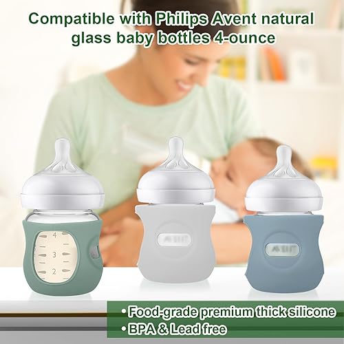 Miniatura 5 de Juome Fundas de silicona para biberón de vidrio natural Avent Paquete de 3 soportes antiroturas para biberones, compatibles con biberones