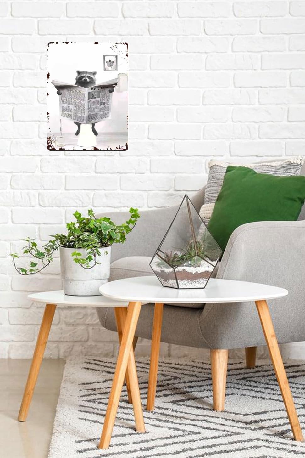 TopPacific Metal Tin Sign Vintage Raccoon Toilet Reading Newspaper Humour Funny Animal Whimsy Animal for Home, Bathroom and Toilet Wall Decor 12x16 Inch(817B)