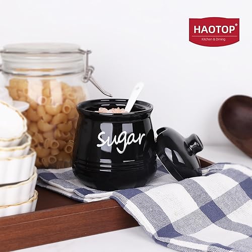 Miniatura 6 de HAOTOP Azucarero de 12 onzas con tapa y cuchara, dispensador de azúcar de cerámica, contenedor de azúcar, accesorios de barra de café, recipientes