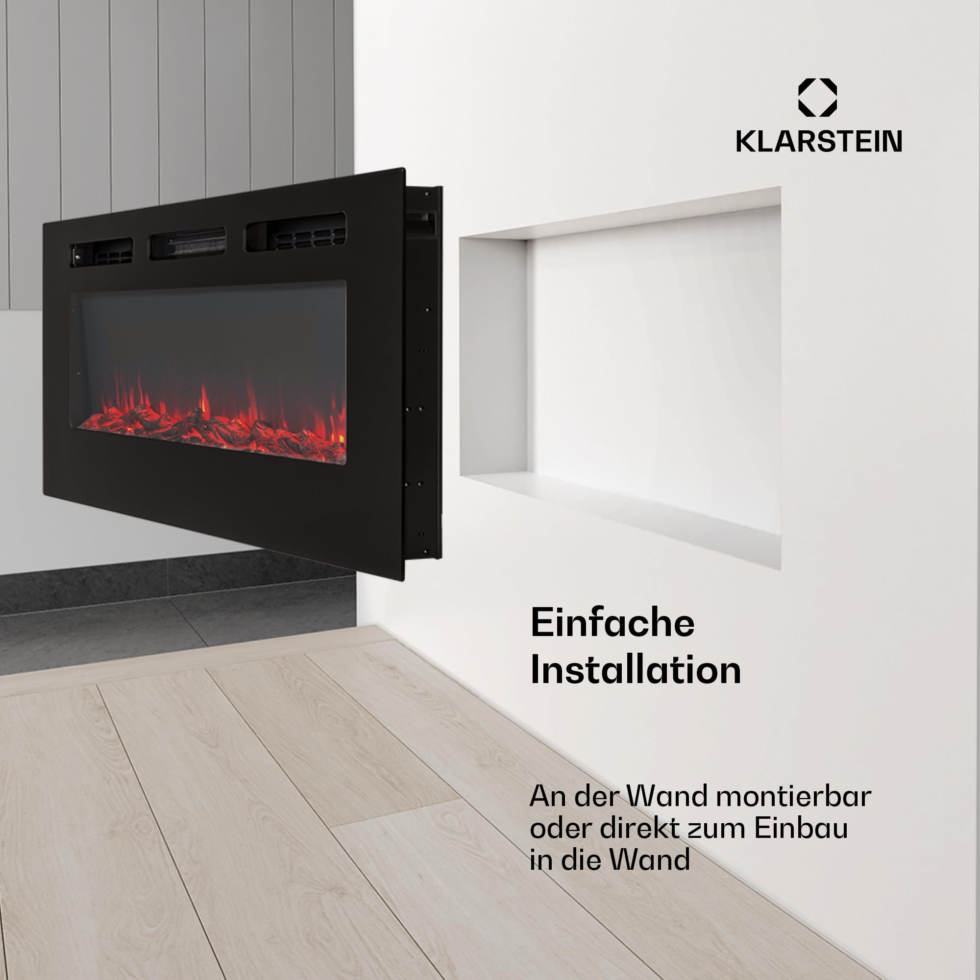 Klarstein Elektrokamin, Elektro Heizungen für Wohnzimmer & Innenräume, Elektrischer Kamin mit LED Flammen, Kamin mit Fernbedienung, Heizlüfter Timer, Einstellbarer Thermostat, Heizung 1800 W