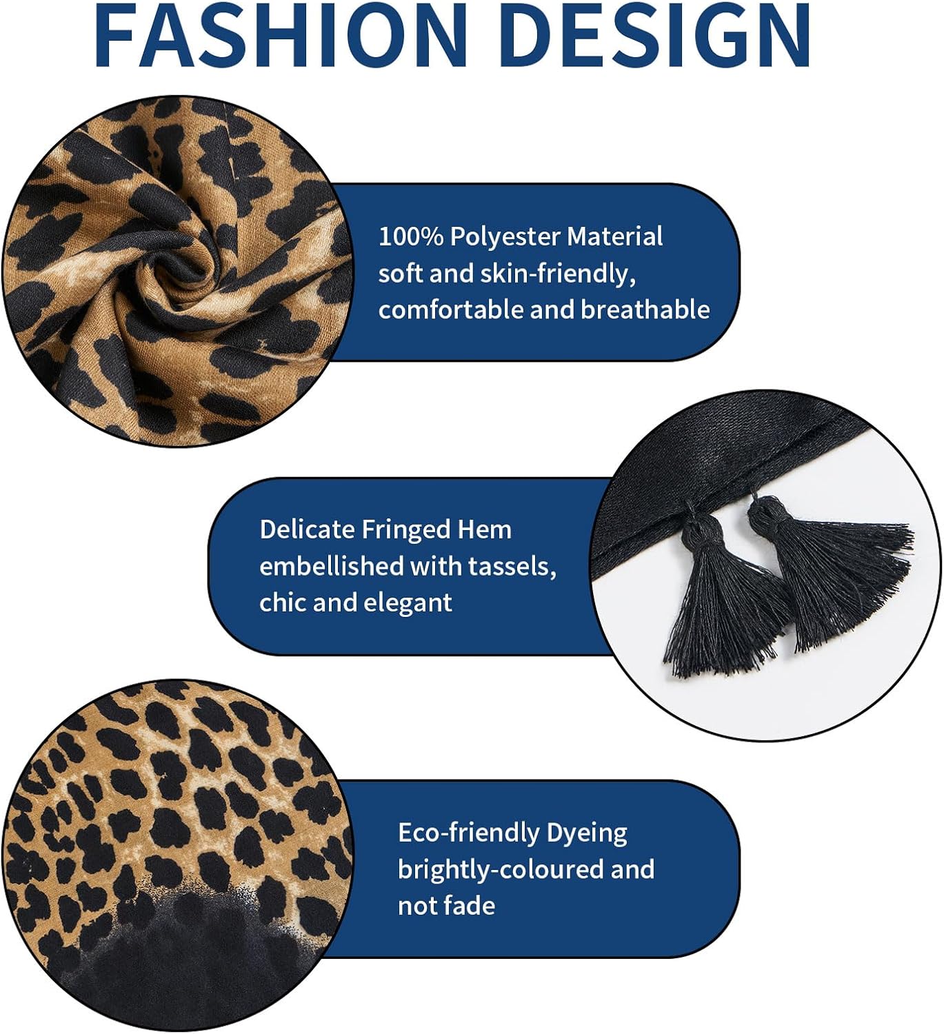 Scarf for Women Lightweight Soft Floral Leopard Printed Scarves Fall Winter Fashion Shawl Wrap with Fringe - Image 2