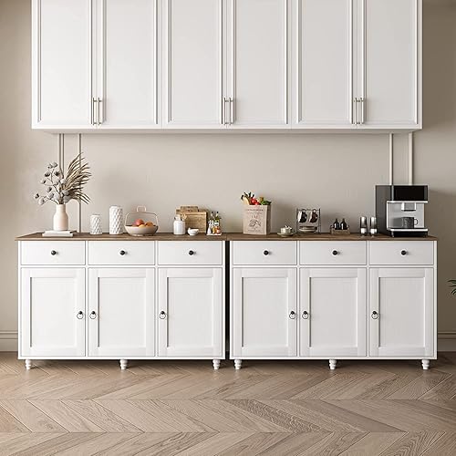 Miniatura 6 de Armario de buffet blanco con almacenamiento, gabinete de cocina de 47 pulgadas con puertas de granero, armario de almacenamiento aparador con