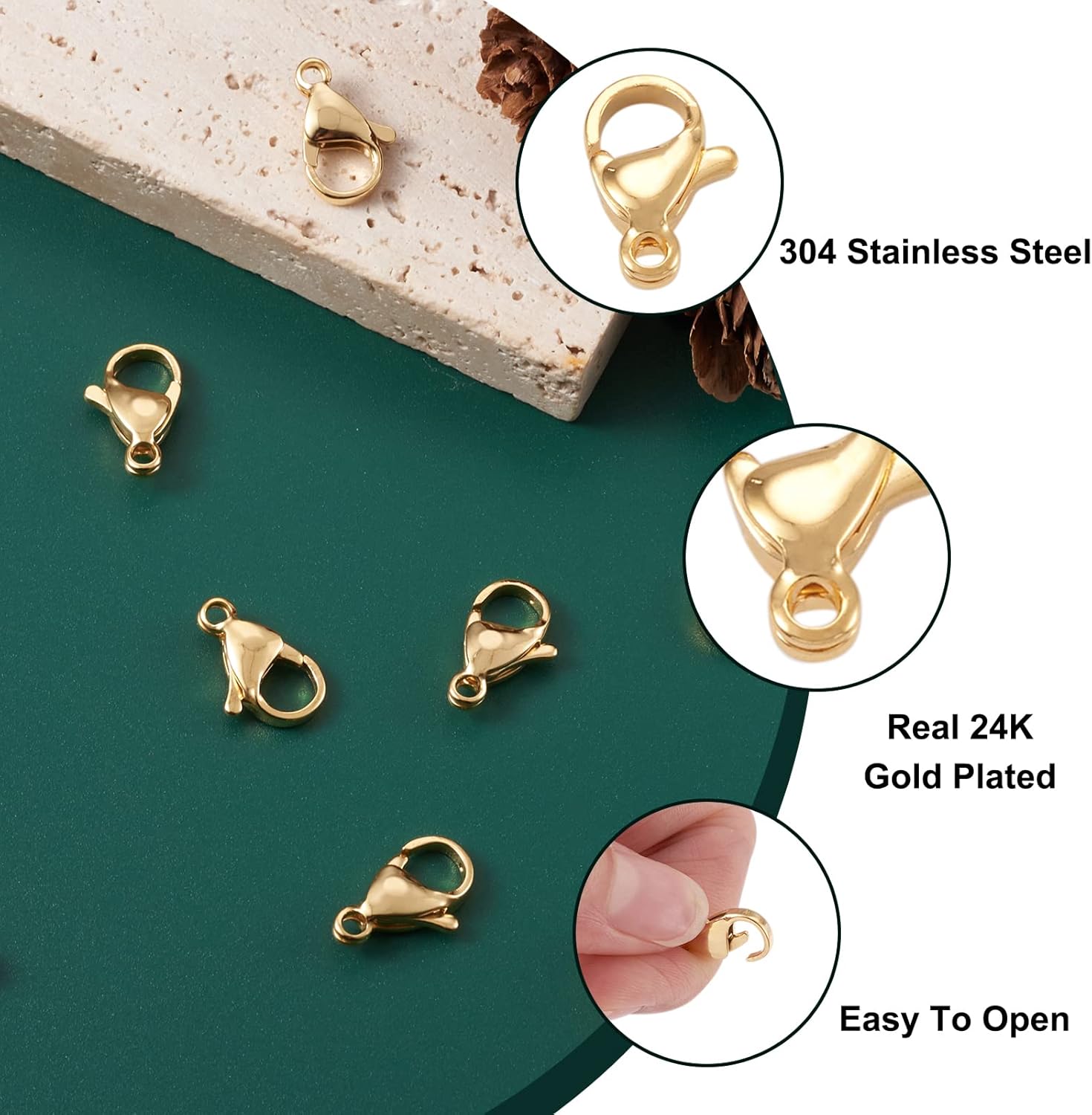 Pandahall 100Pcs Stainless Steel Lobster Claw Clasps Real 24K Gold Plated Jewelry Clasps 15x9x4mm Gold Filled Clasps for Bracelet Necklace Jewelry Making - Image 5
