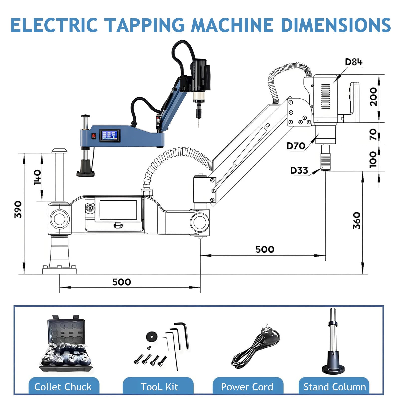 Trapano Maschiatore con Servomotore a Braccio Universale, Macchina maschiatrice elettrica, 0-312 Giri/min, Macchina maschiatrice CNC, Macchina Maschiatrice Multidirezionale M3-16