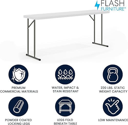 Miniatura 4 de Flash Furniture Kathryn Paquete de 5 Mesa Plegable de EntrenamientoSeminario Rectangular de Plástico Blanco Granito de 6 Pies