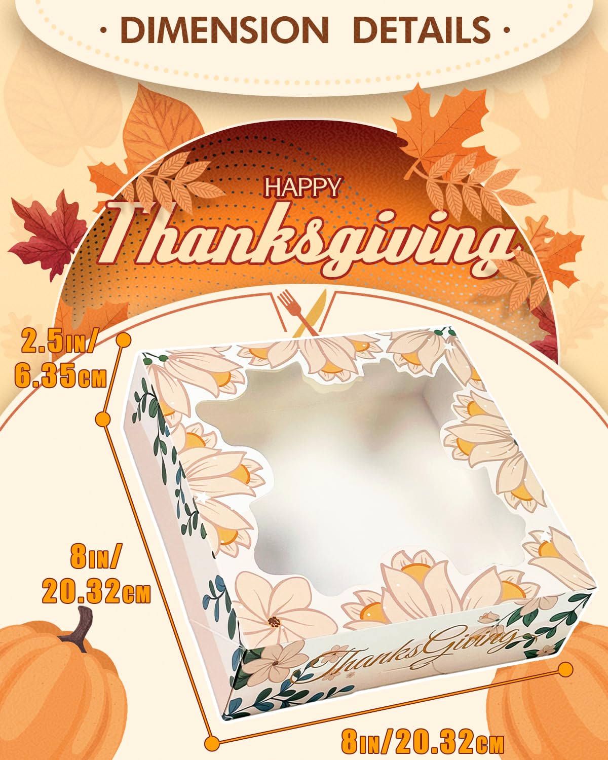 qiqee Thanksgiving Cookie Boxes with Window Fall Maple Leaf Bakery Treat Box for Fall Harvest Wedding Thanksgiving Party Supplies (30packs 8x8x2.5) - Image 6