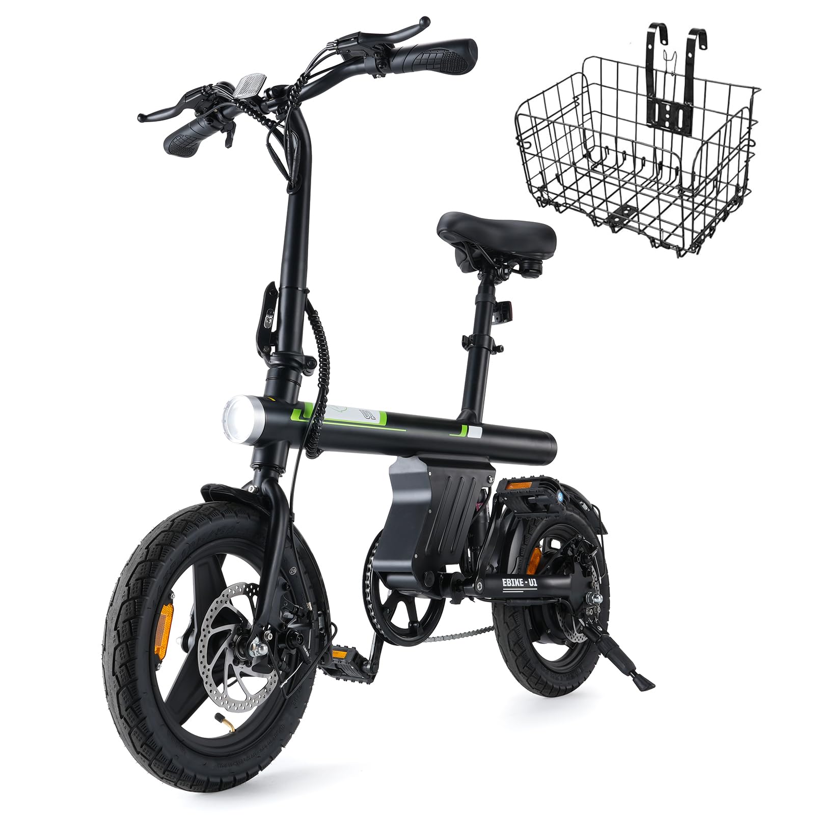 FinbikeU1 Electric Bike for Adult/Teens,14" Folding Electric Bicycle with LCD Display,25KM/H & 45KM Range,4H Fast Charge,4 Riding Modes,Rear Shock Absorber,120KG Capacity,Compact Foldable Ebike