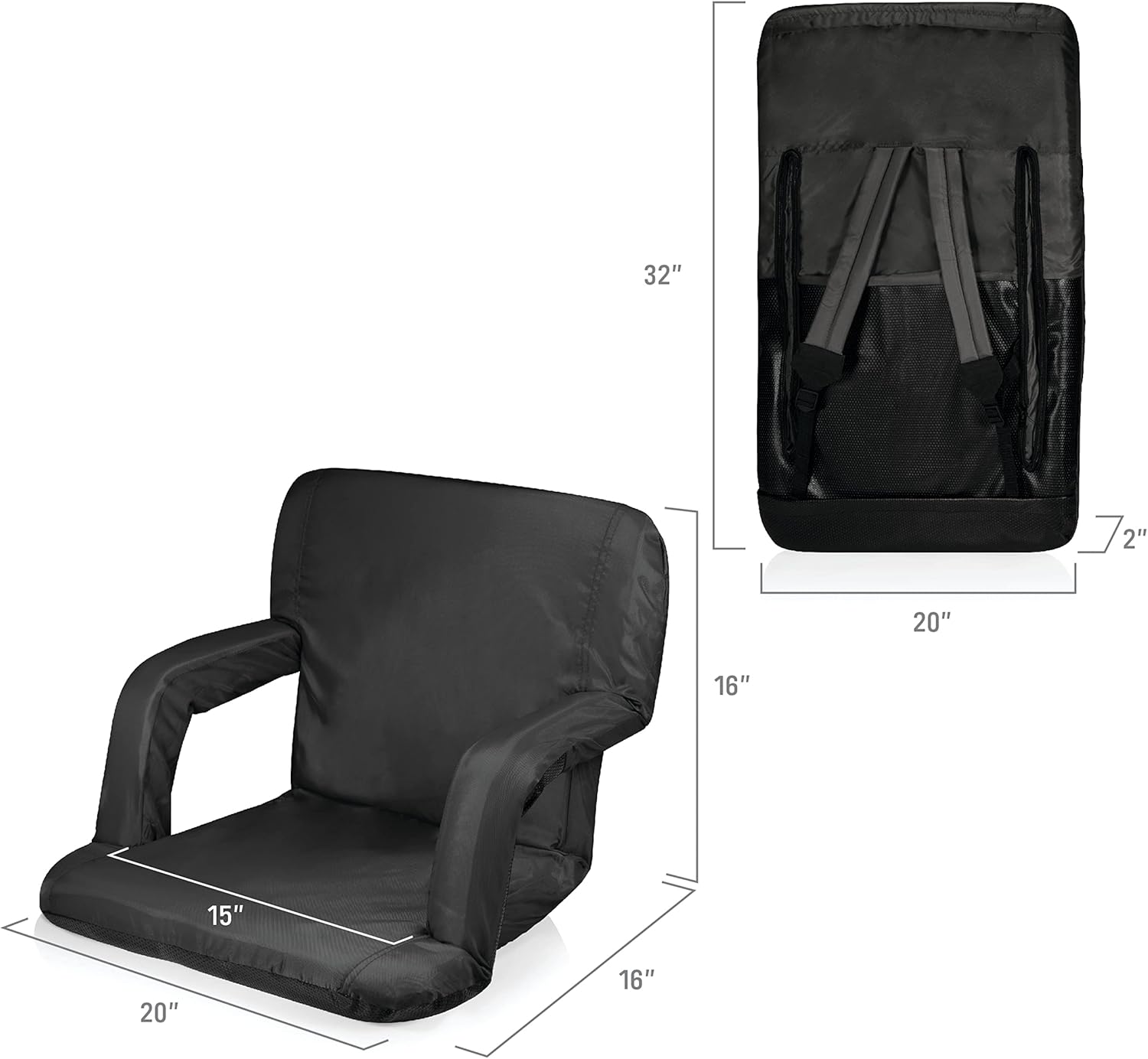 PICNIC TIME NHL Utah Hockey Club Ventura Reclining Stadium Seat with Back Support, Bleacher Seat, Beach Floor Chair, (Black)