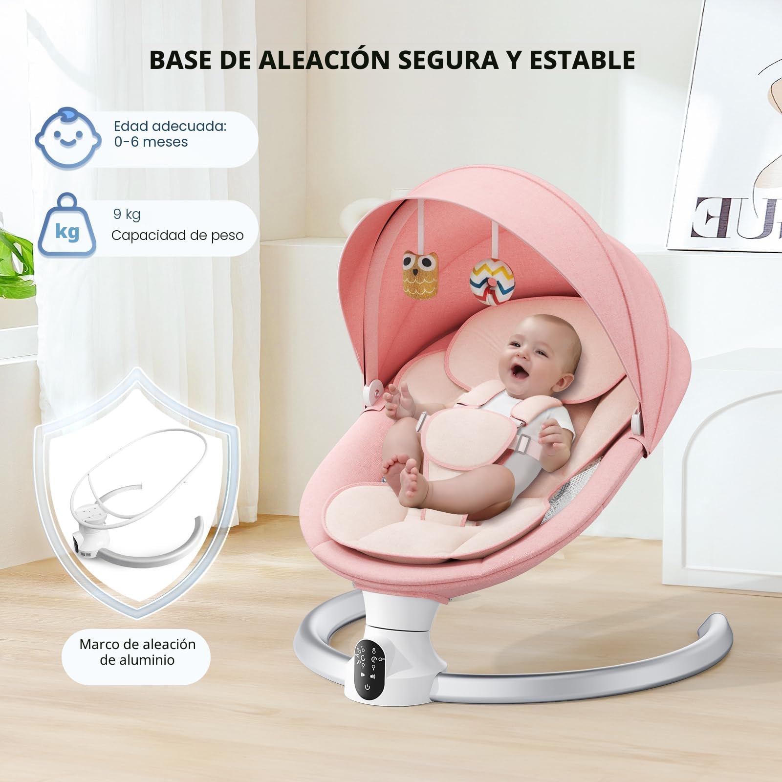 Hamacas Bebé Electrica - APP & Control Remoto Baby Bouncer, Hamaca Bebe Acolchado Suave con 3 Temporizadores, 5 Velocidades de Columpio, 10 Músicas, Mecedora Bebe Bluetooth (APP Rosa)