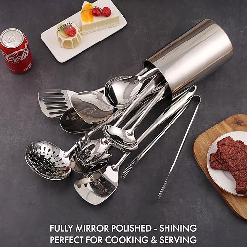 Miniatura 6 de Juego de utensilios de cocina de acero inoxidable 1810 con soporte  Juego de cuchara de espátula de 15 pulgadas con organizador de almacenamiento