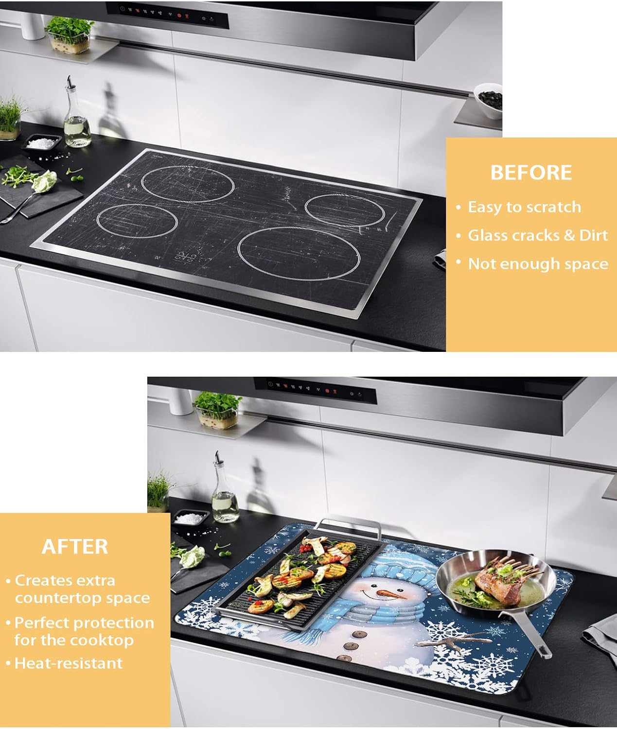 Stove Cover for Electric Stove, Blue Christmas Snowman with Cap Xmas Tree Snowflake Stove Top Cover for Glass Top, Heat Resistant Rubber Mat Foldable Cooktop Cover Top Protector, 36"x21"