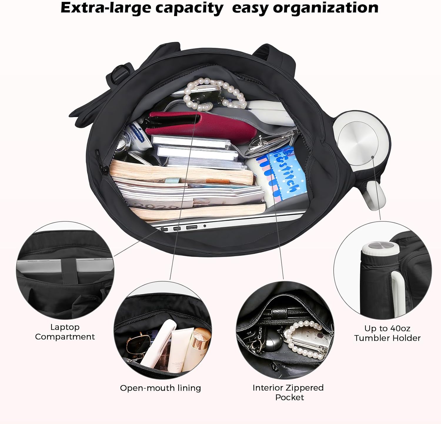 Canvas Tote Bag for Women With Pockets, Laptop Work Crossbody Purses Everything Shoulder Tote Bag Everyday Satchel Handbags