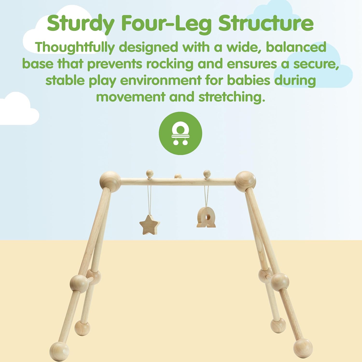 PlanToys® Wooden Baby Gym | Montessori Baby Activity Center | Eco-Friendly Infant Play Gym with Sturdy A-Frame Design | Non-Toxic Baby Play for Tummy Time & Sensory Development