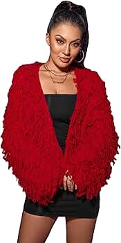 WDIRARA Women's Shaggy Knit Duster Cardigan Long Sleeve Open Front