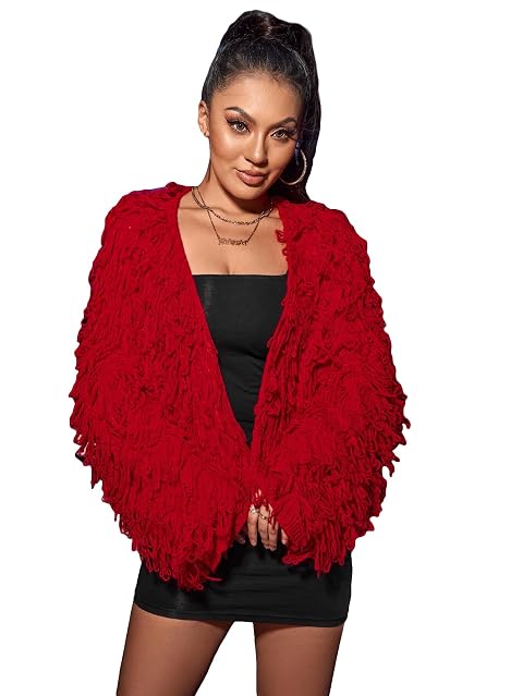 WDIRARA Womens Shaggy Knit Duster Cardigan Long Sleeve Open Front Cardigan Sweater