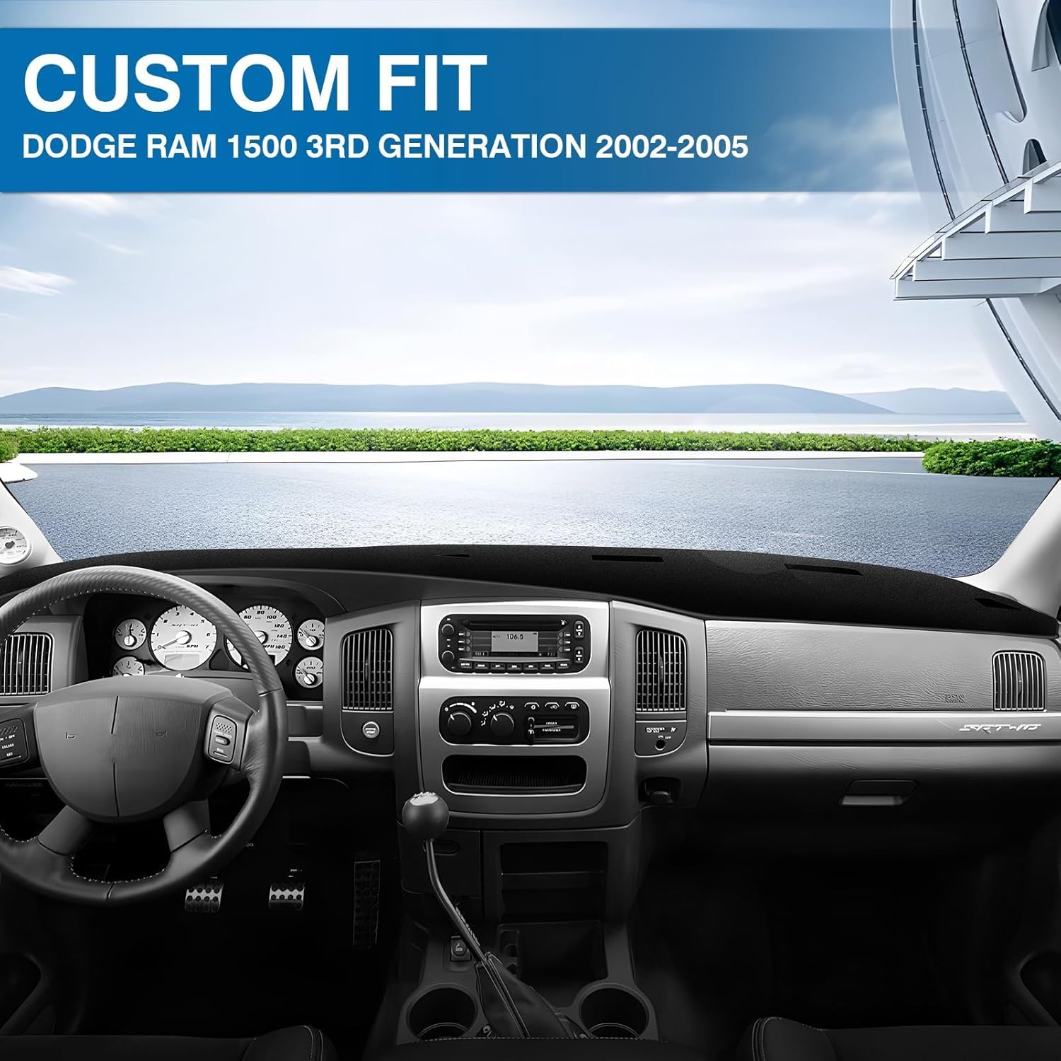 KUST Black Dash Cover for 2002-2005 Dodge Ram 1500, 2003-2005 Ram 2500/3500 Polyester Dashboard Cover Non-Slip Interior Accessories for Dodge Ram Custom Fit Dashboard Mat No Glare