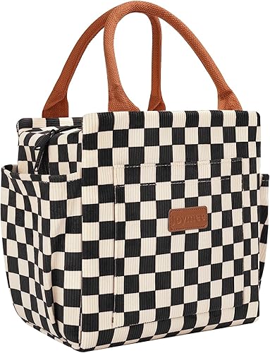 Miniatura 11 de Joymee - Bolsa de almuerzo para mujer, caja de almuerzo aislada de corduroy a cuadros, bolsa de almuerzo reutilizable a prueba de fugas de gran