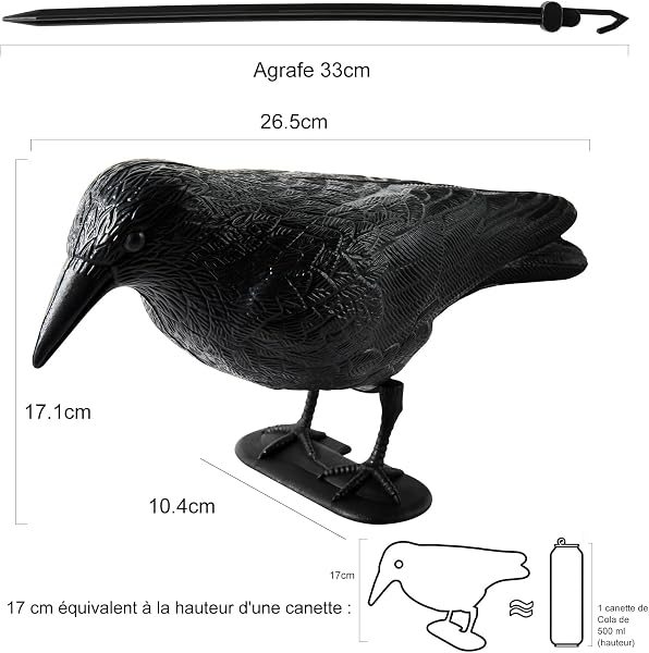 OFFO Corbeau Anti-Pigeon, Effaroucheur Oiseaux Exterieur, Anti Pigeons pour Balcon, Toit et Jardin, Effaroucheur Pigeons, Corbeau Noir en Plastique (2 Pièce) - 2
