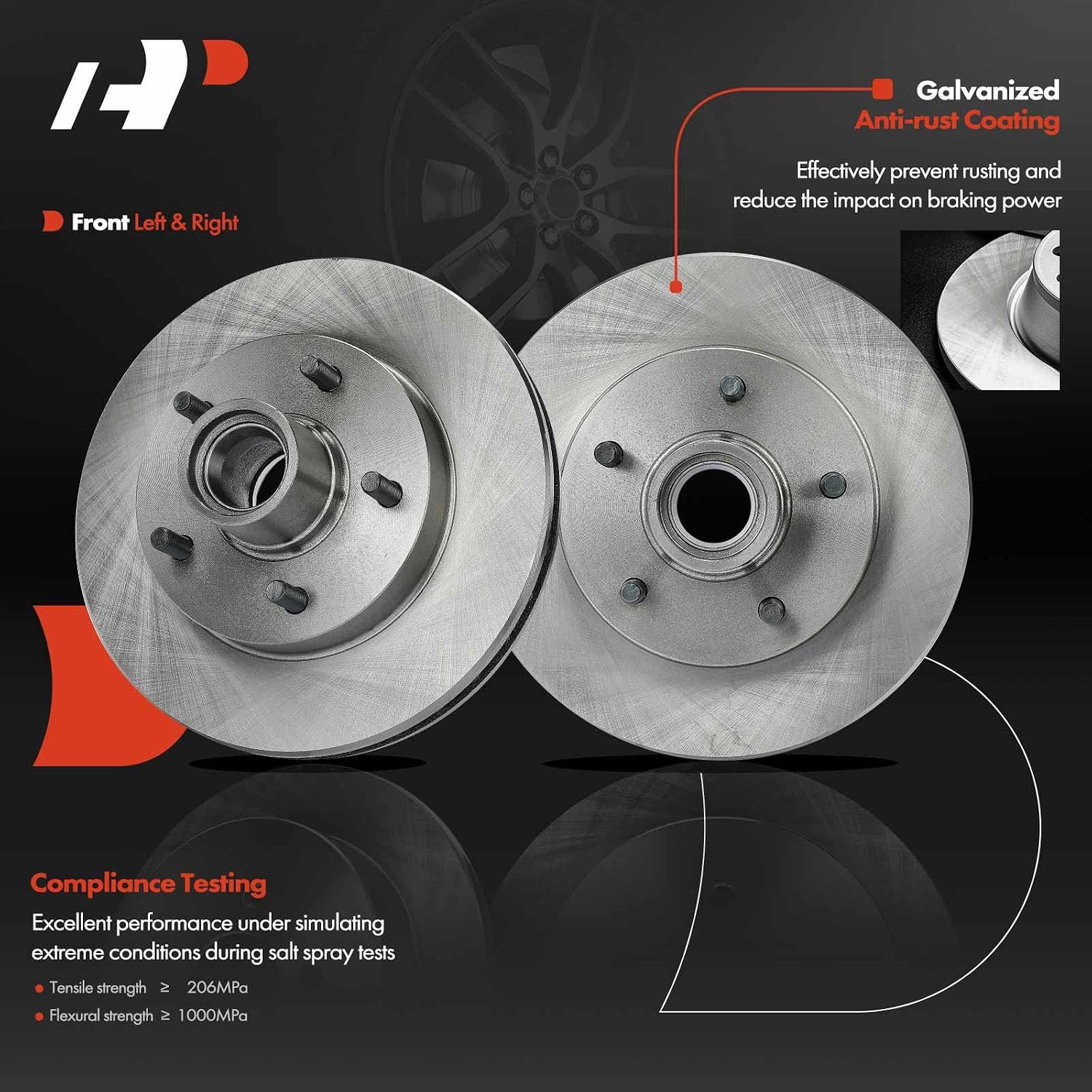 A-Premium 10.47 inch (266mm) Front Vented Disc Brake Rotors + Ceramic Pads Kit Compatible with Select Chevrolet, GMC and Isuzu Models - Blazer, S10, S10 Blazer, Jimmy, Sonoma, Hombre, 6-PC Set