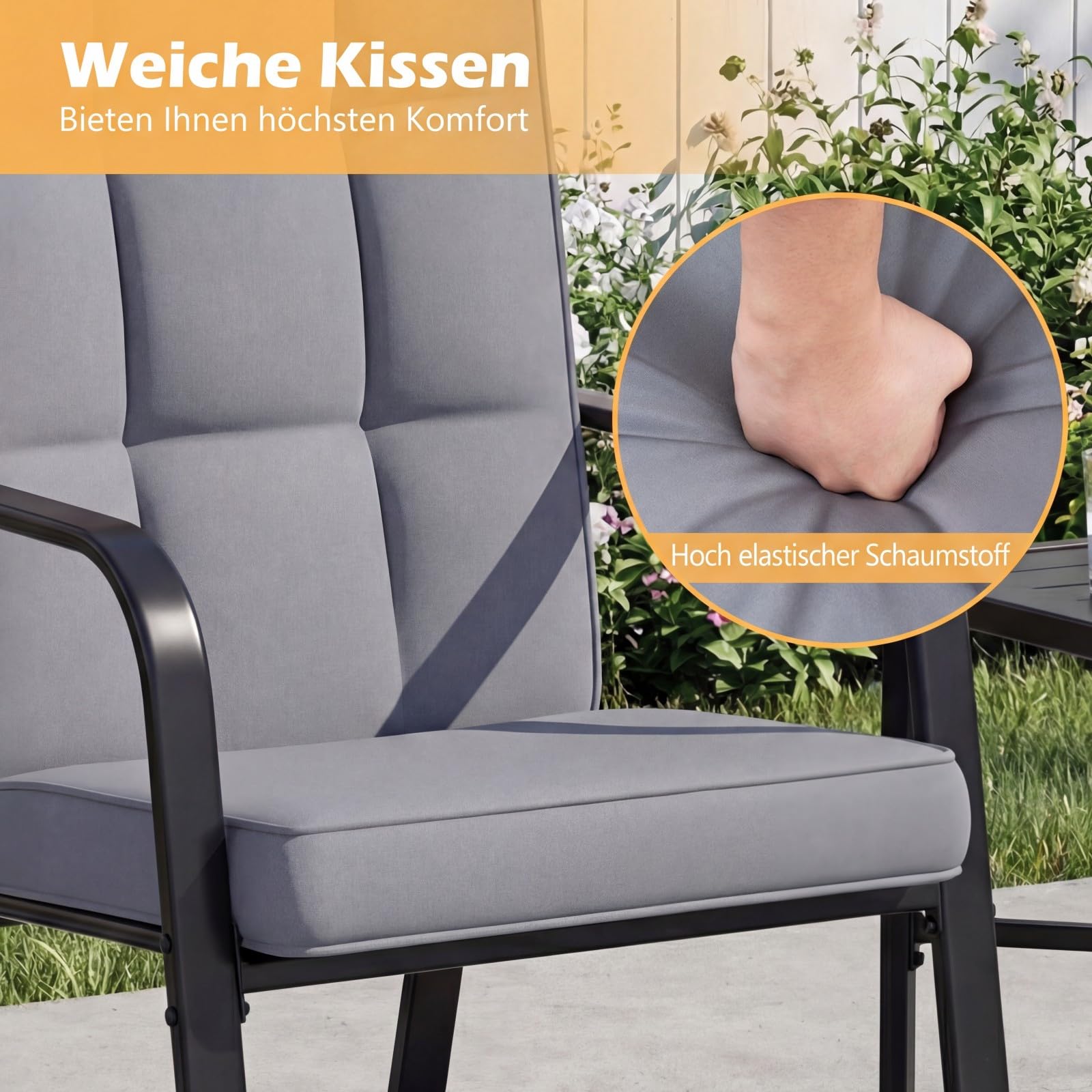 COSTWAY Gartenstühle 2er Set, Gartensessel mit Kissen und Verstellbarer Rückenlehne, Balkonstühle, Terrassenstühle bis 180 kg belastbar, für Garten, Balkon, Terrasse (Grau)