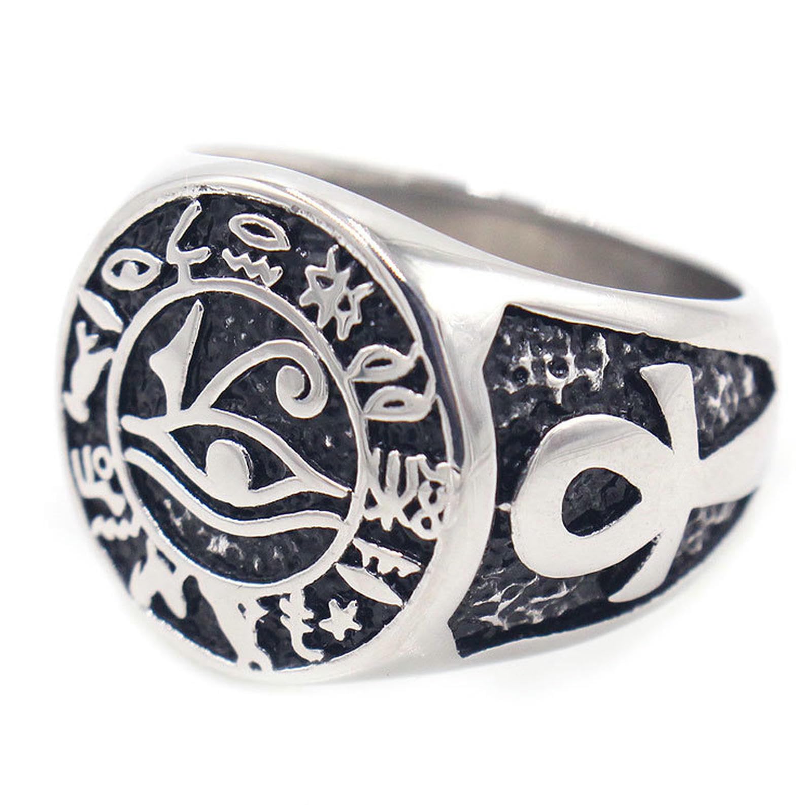 Titanstahlauge des Horus-Rings für Männer, Vintage-Edelstahlband, geheimnisvoller ägyptischer Stil, Schmuckgeschenk
