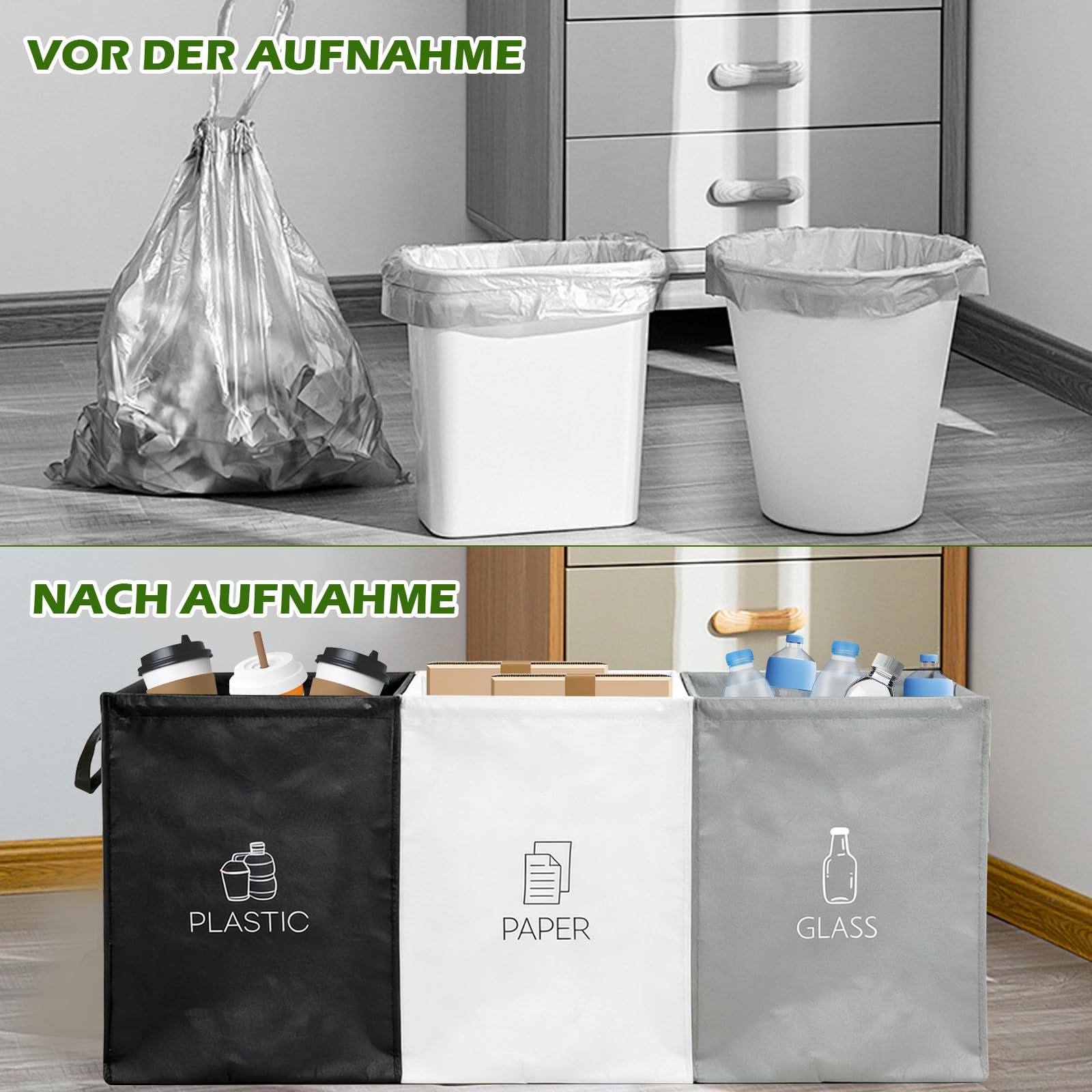 Lot de 3 Sacs Tri Selectif Poubelles Recyclage Organisateur pour Bouteilles Consignées Papiers Cuisine Exterieur