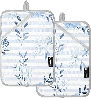 Juego de 2 soportes para macetas de flores de color azul tinta, juego de soportes de bolsillo resistentes al calor, almohadillas calientes para cocina, hornear, barbacoa, 7 x 10 pulgadas