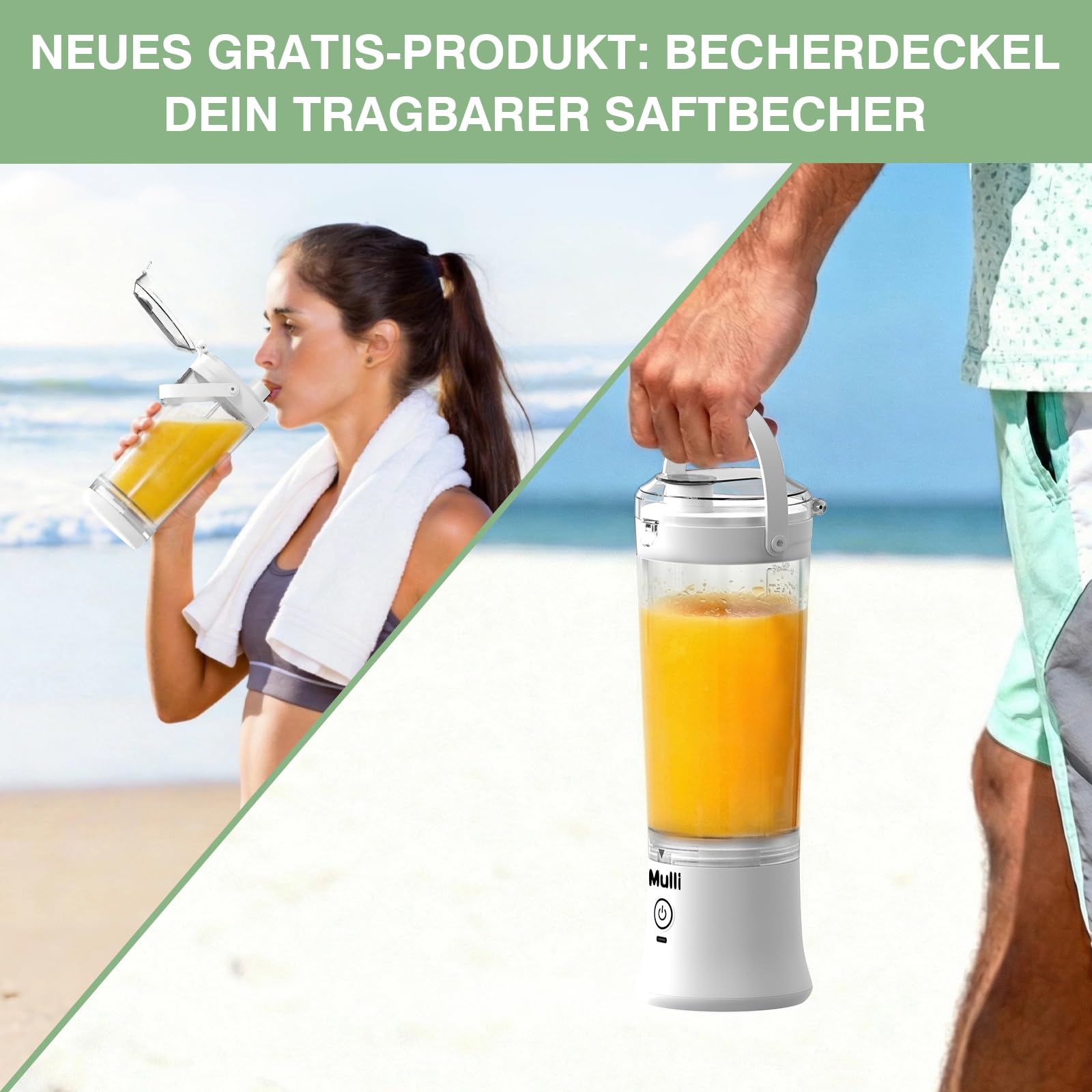 Mulli Mixeur portable amélioré – Mixeur USB-C de 17 oz avec couvercle anti-fuite, sans BPA, pour smoothies