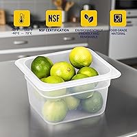 Vista 3 de Paquete de 6 bandejas de plástico de 1/6 de 4 pulgadas de profundidad con tapas, translúcidas, comerciales, sin BPA, almacenamiento apilable