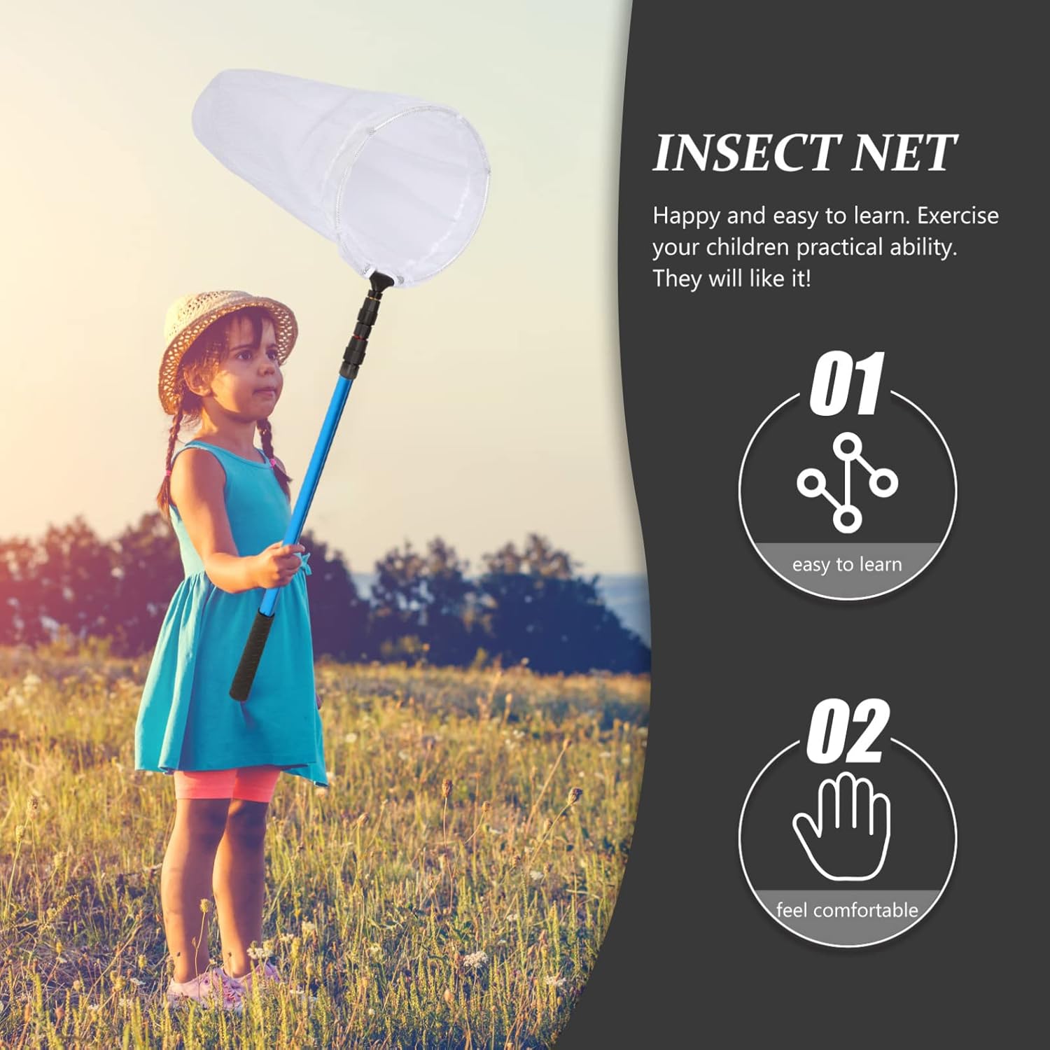 Extendable Telescopic Net for Boy Girl and Adults Lightweight Durable Aluminum Alloy Butterfly and Bug Catcher with Strong Mesh for Outdoor Exploration and