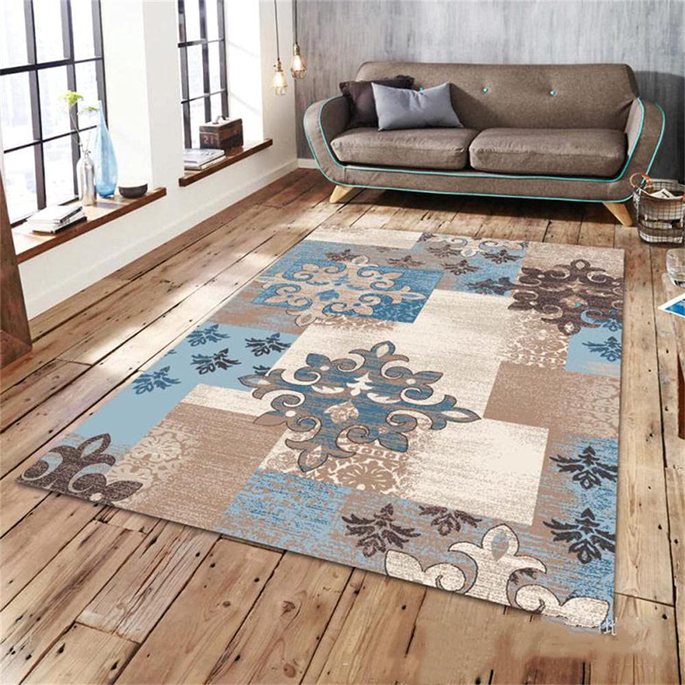 Tapis chambre design rétro géométrique bleu café beige 200X280cm de qualité
