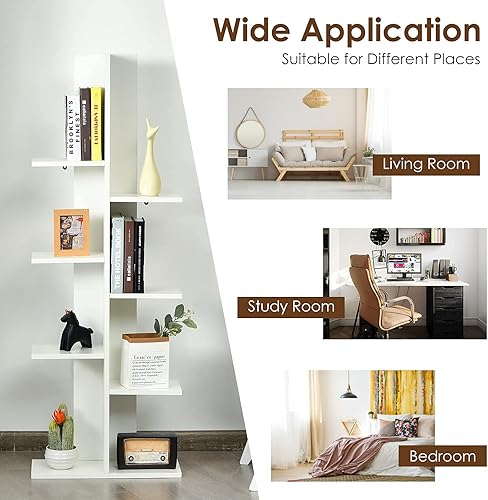Miniatura 7 de Giantex Estantería de madera independiente de 7 niveles de altura con anticaída, moderno, multiusos, estante organizador de esquina para libros,