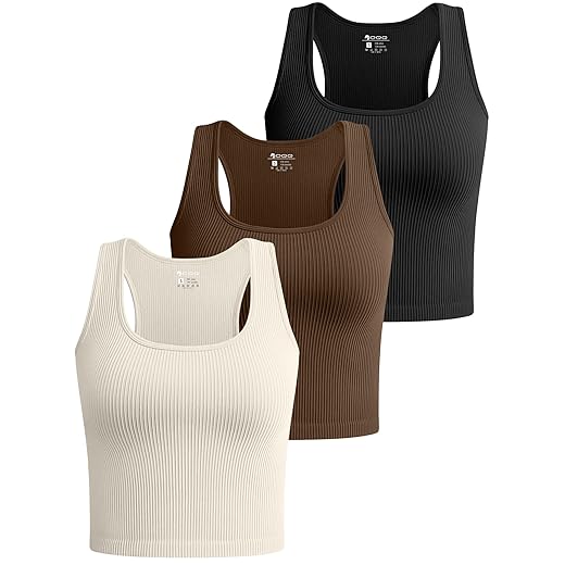 OQQ Women's 3 Piece Crop Tank Tops Ribbed Seamless Workout Sleeveless Shirts Racerback Crop Tops Black Coffee Beige