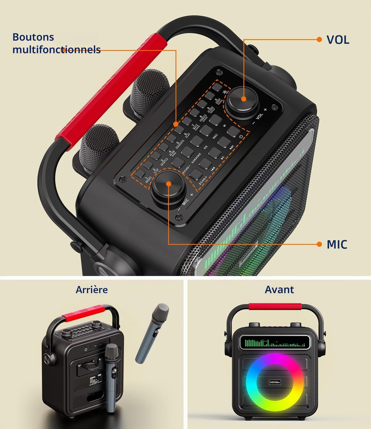 Karaoke Adulte Professionnel - Enceinte Bluetooth Puissante avec 2 Micros sans Fil, Système PA Portable (Bluetooth/TF/USB/AUX/TWS) Enfants/Famille/Amis